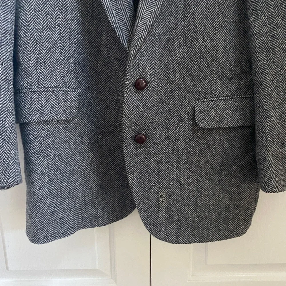 VTG Deansgate Herringbone Wool Blazer Men L/XL Made in USA Academia Classic READ